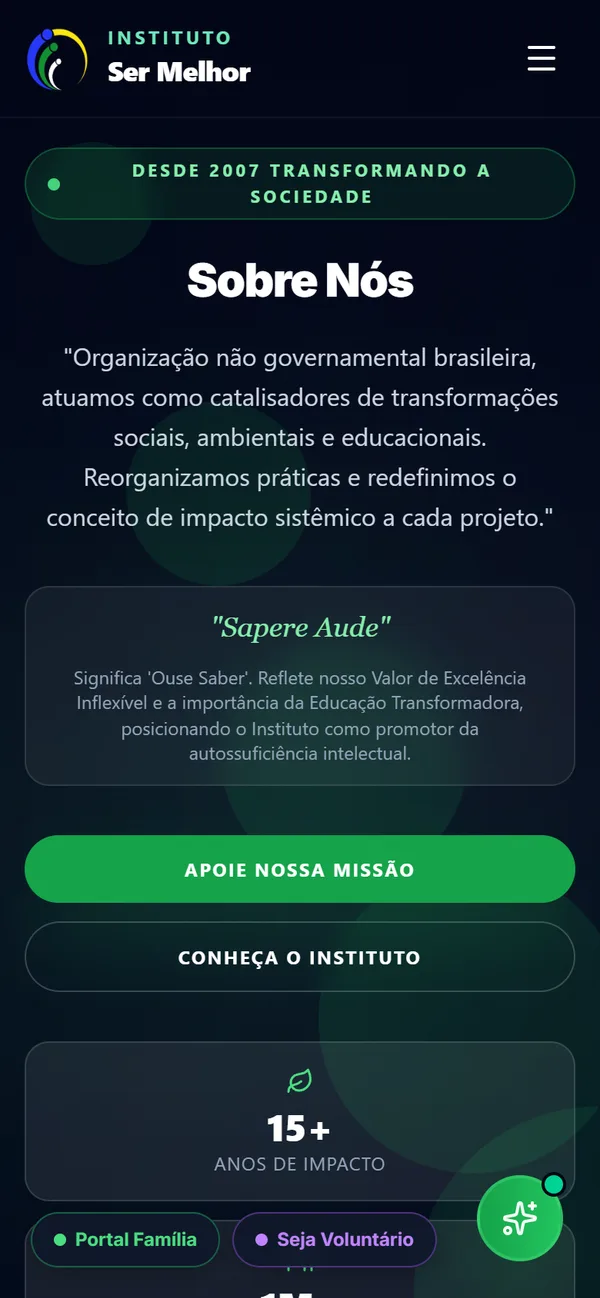 Página inicial do site Instituto Ser Melhor no celular
