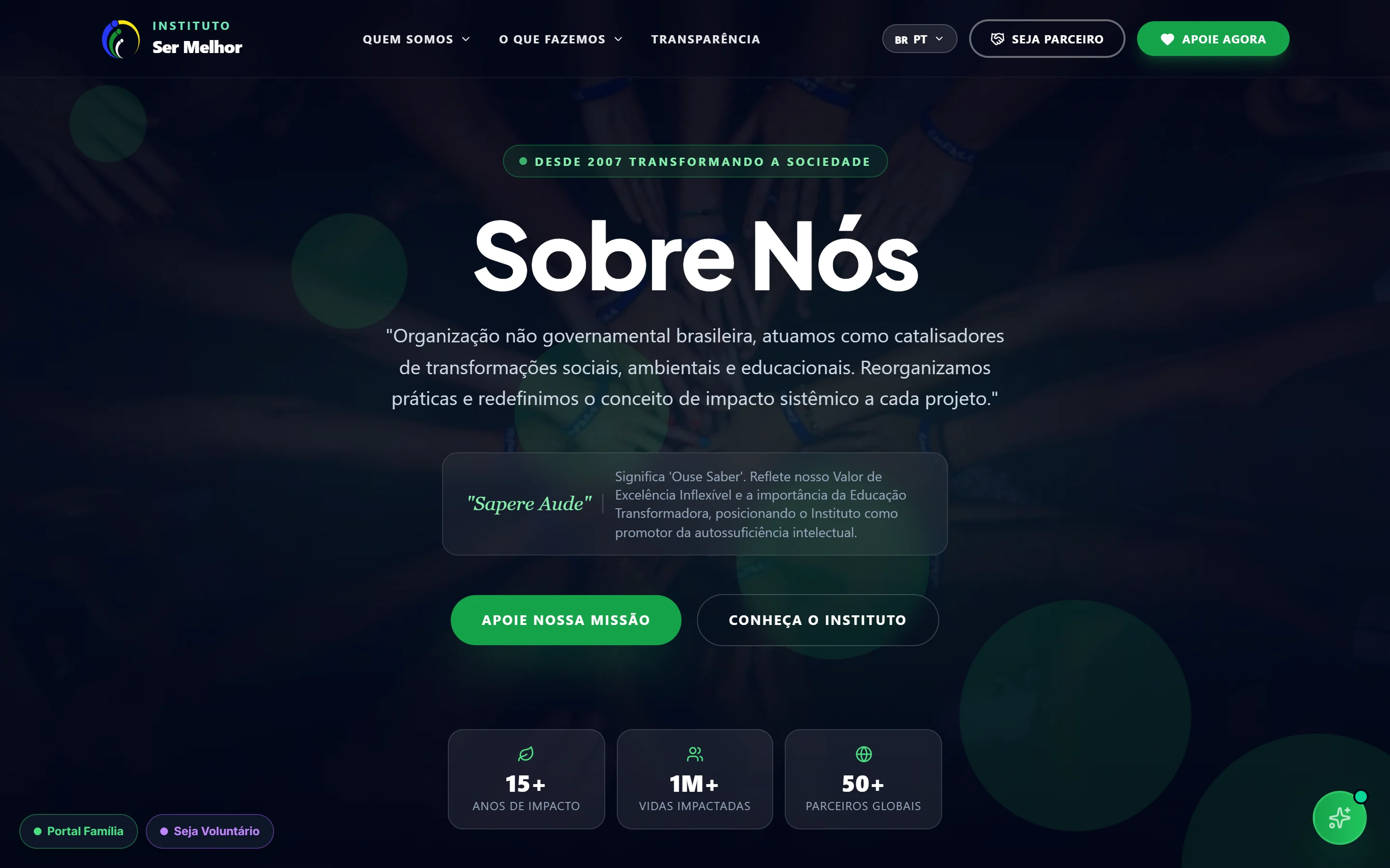 Página inicial do site Instituto Ser Melhor
