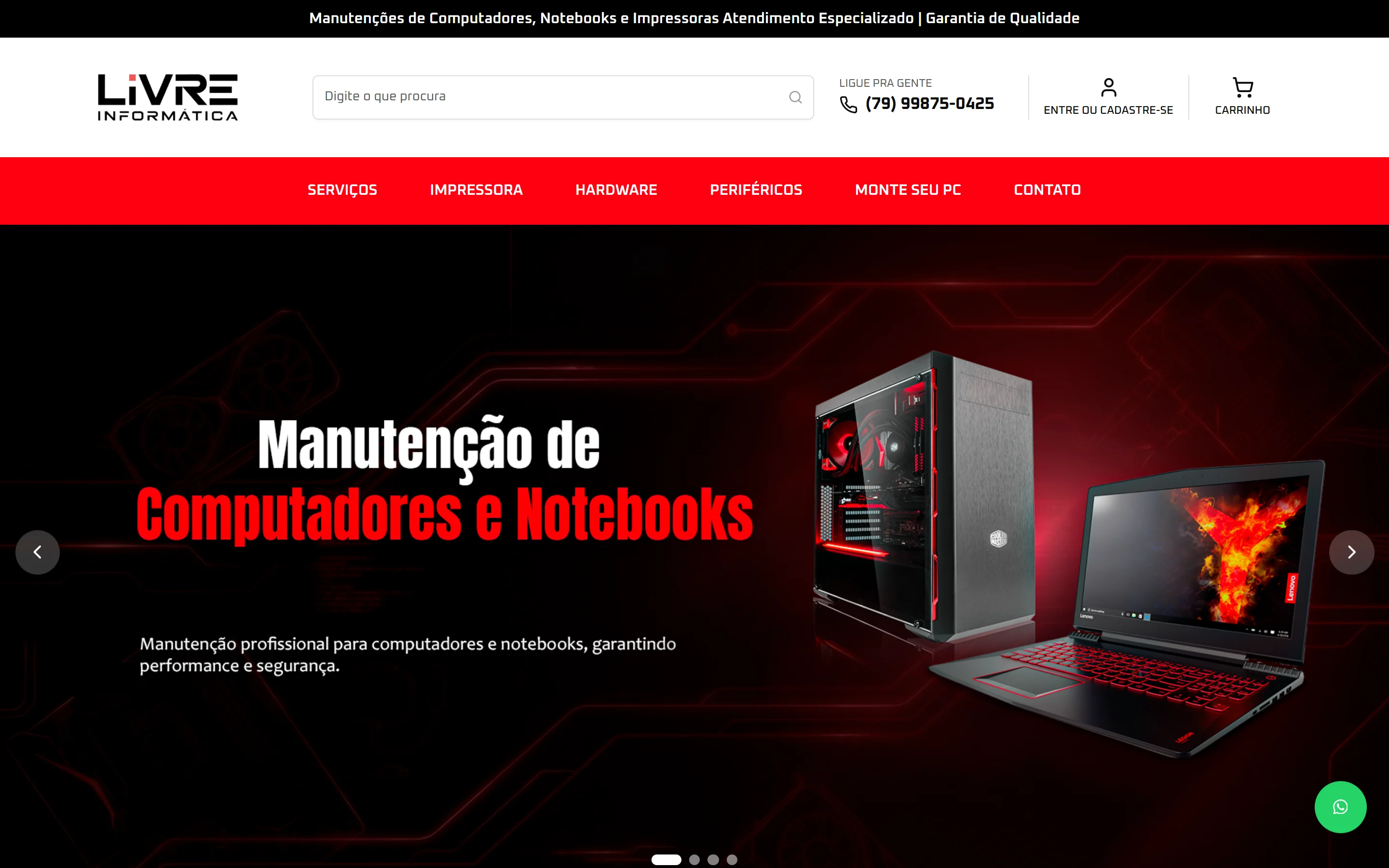 Página inicial do site Livre Informática