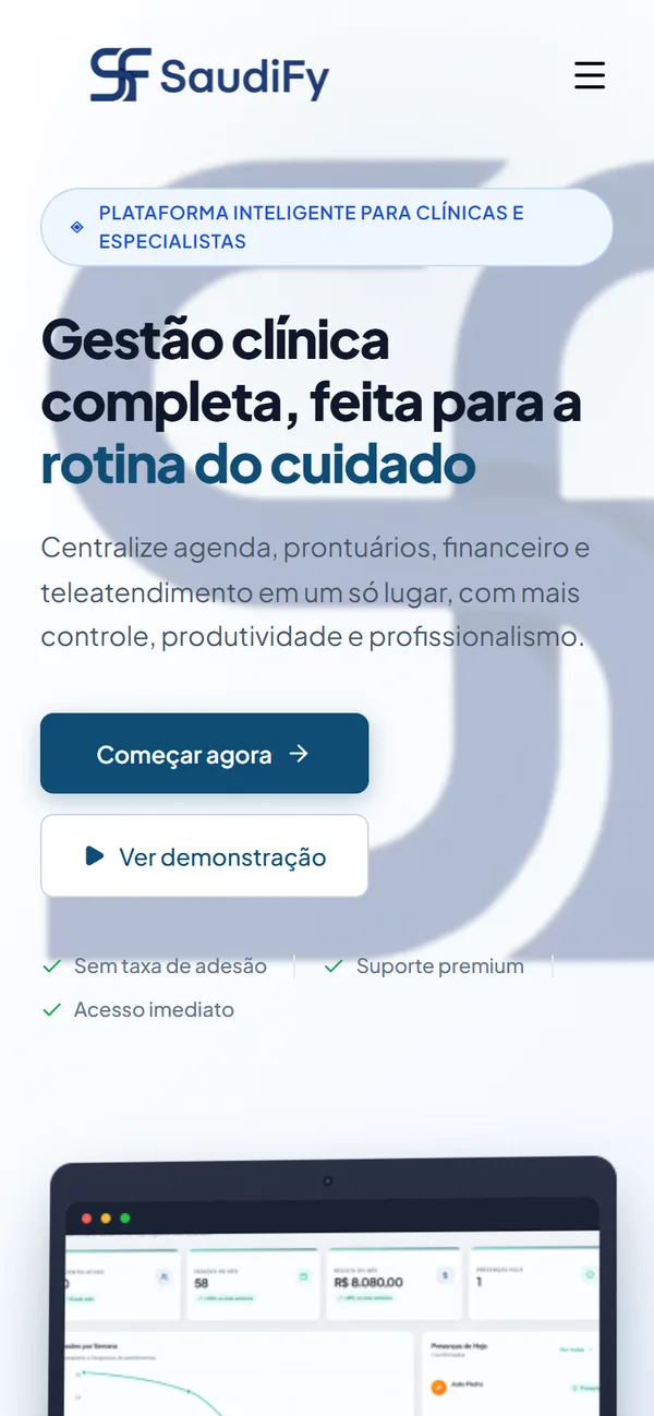 Página inicial do site SaudiFy no celular